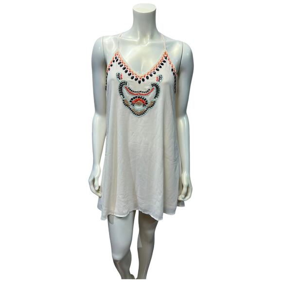 White Beaded Flowy Top or Short Dress – Size Medium, Bead Accents Missing - Picture 8 of 8